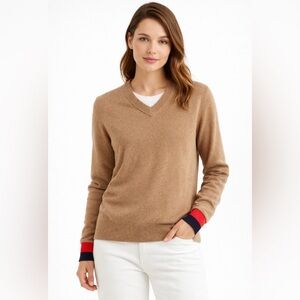 Kule Cashmere V Neck Sweater Long Sleeve Pullover Casual Light Tan Women’s Small